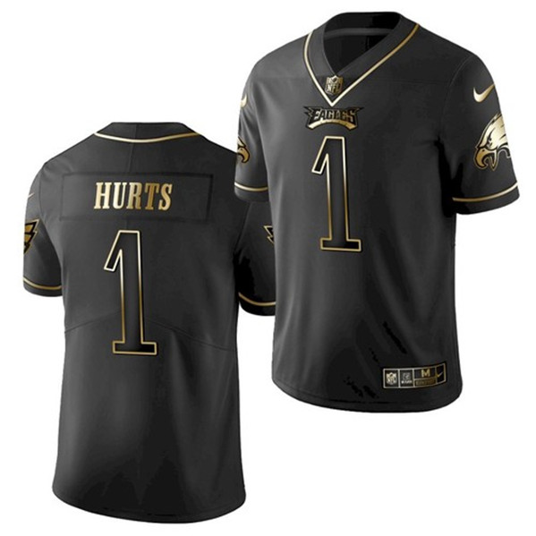 Youth Philadelphia Eagles #1 Jalen Hurts Black Golden Edition Stitched Football Jersey